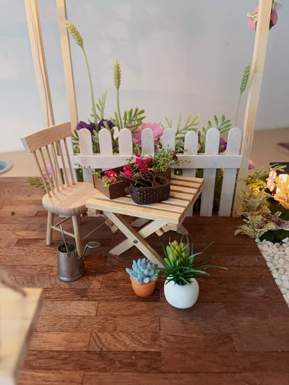 Conjunto de muebles para casa de muñecas en miniatura con jardín de rosas a escala 1:12
