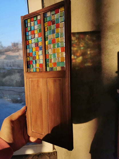 1:6 Scale BJD Miniature Stained Glass Door Dollhouse Decor Photography Background Screen