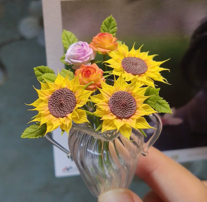 1:12 Scale Miniature Sunflower Clay Sculpture
