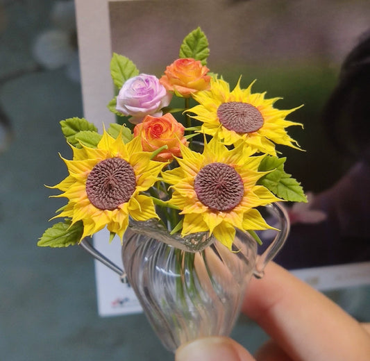 1:12 Scale Miniature Sunflower Clay Sculpture