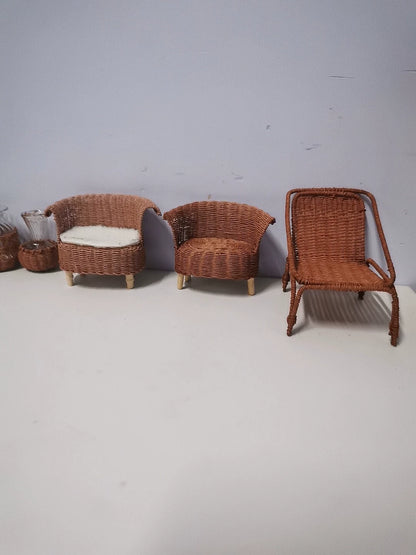 1:6 Scale Miniature Wicker Chair Dollhouse Furniture For BJD Blythe Dolls