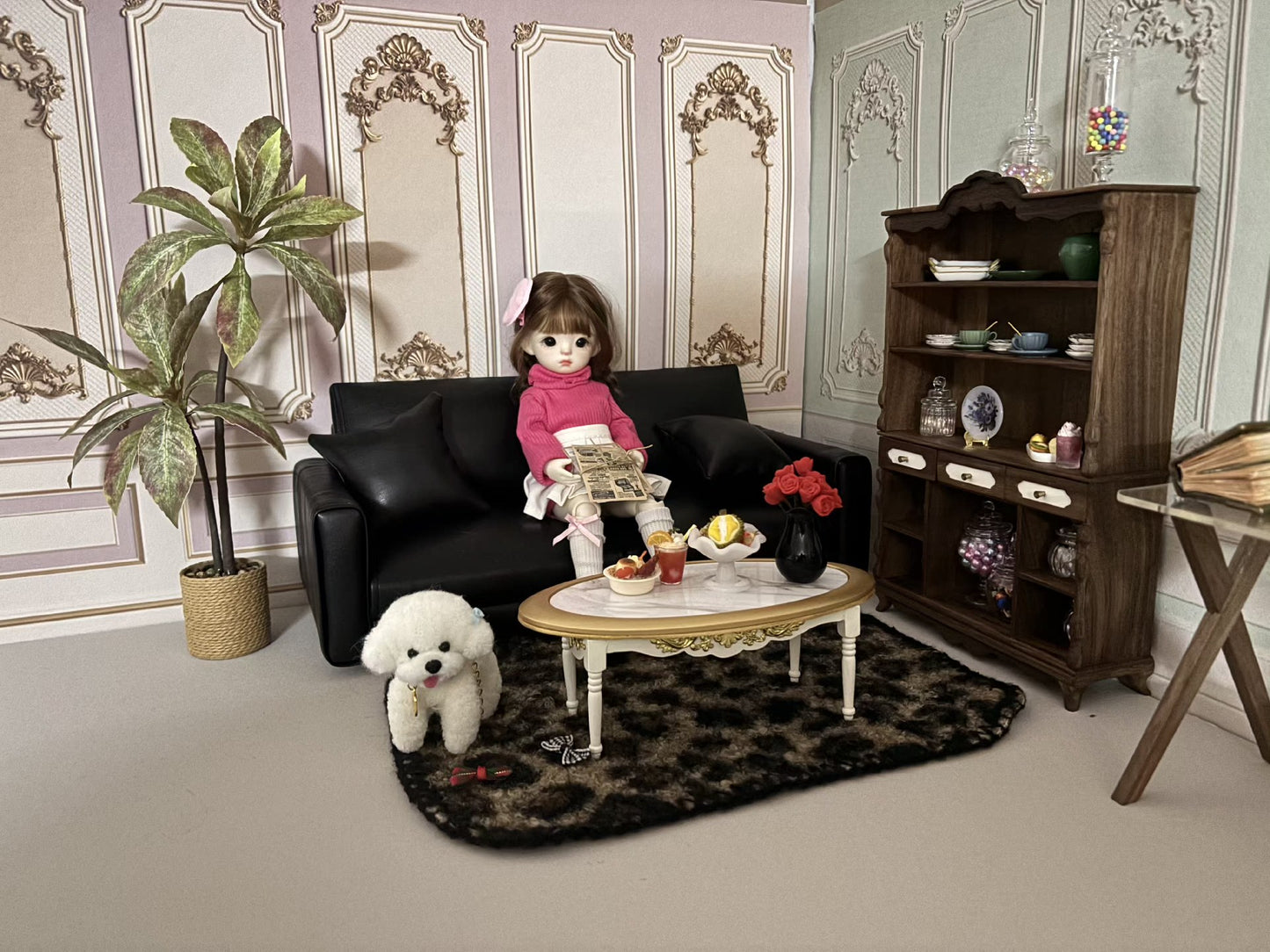 Table basse BJD à l'échelle 1:6, motif marbre, meubles miniatures pour maison de poupée, faits à la main