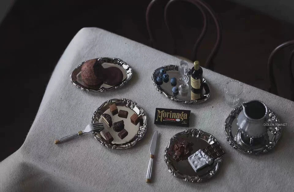 Plato en miniatura de metal a escala 1:6 para accesorios de casa de muñecas BJD Blythe