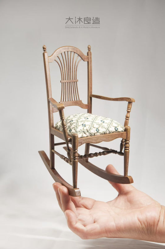 Mecedora de arpa vintage a escala 1:6, muebles para casa de muñecas en miniatura