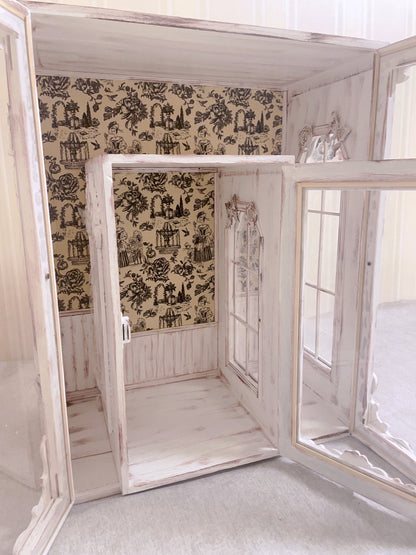 Vitrine de maison de poupée personnalisable à l'échelle 1:6 avec motif rose rétro pour meubles miniatures de poupée Blythe