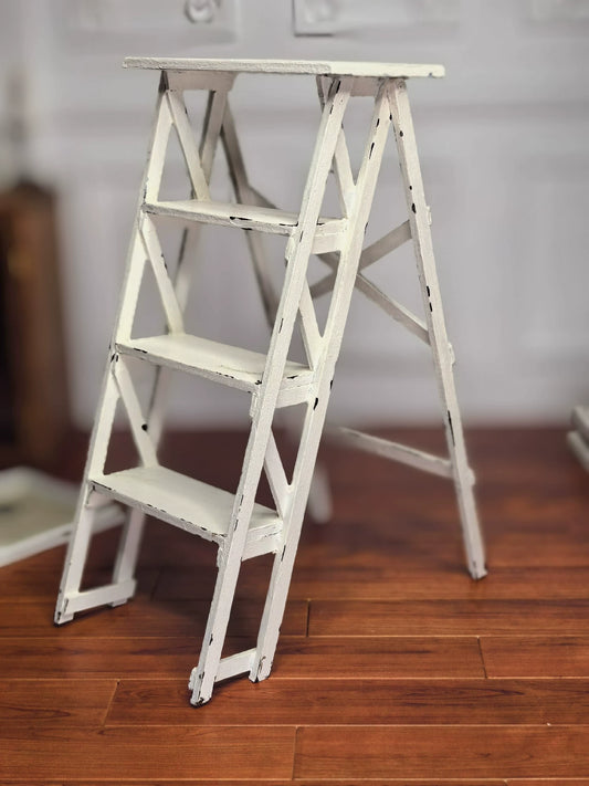 1:6 Scale Foldable Ladder Miniature Furniture White Distressed For BJD Blythe Dollhouse