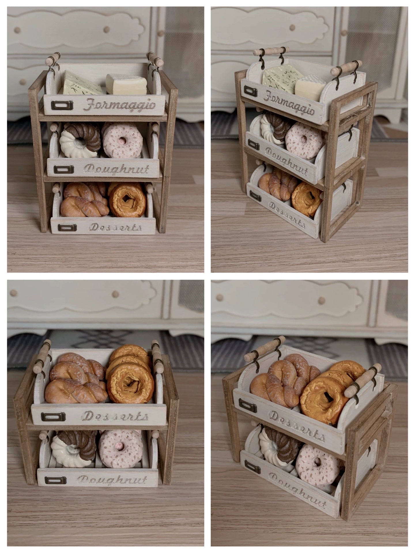 1:6 Scale Miniature Bread Basket Dessert Tray Vintage Dollhouse Furniture Handmade Miniature Accessories