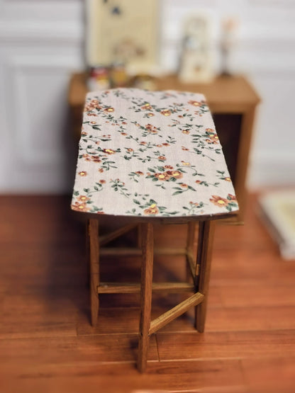 1:6 Scale Miniature Foldable Cherry Wood Table With Floral Tabletop For BJD Dollhouse Photography Accessory