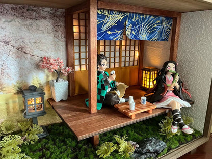 Caja de madera a escala 1:12, versión mejorada de techo de estilo japonés, muebles de casa de muñecas en miniatura