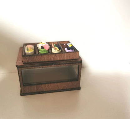 Vitrina para cupcakes en miniatura a escala 1:12, muebles para casa de muñecas