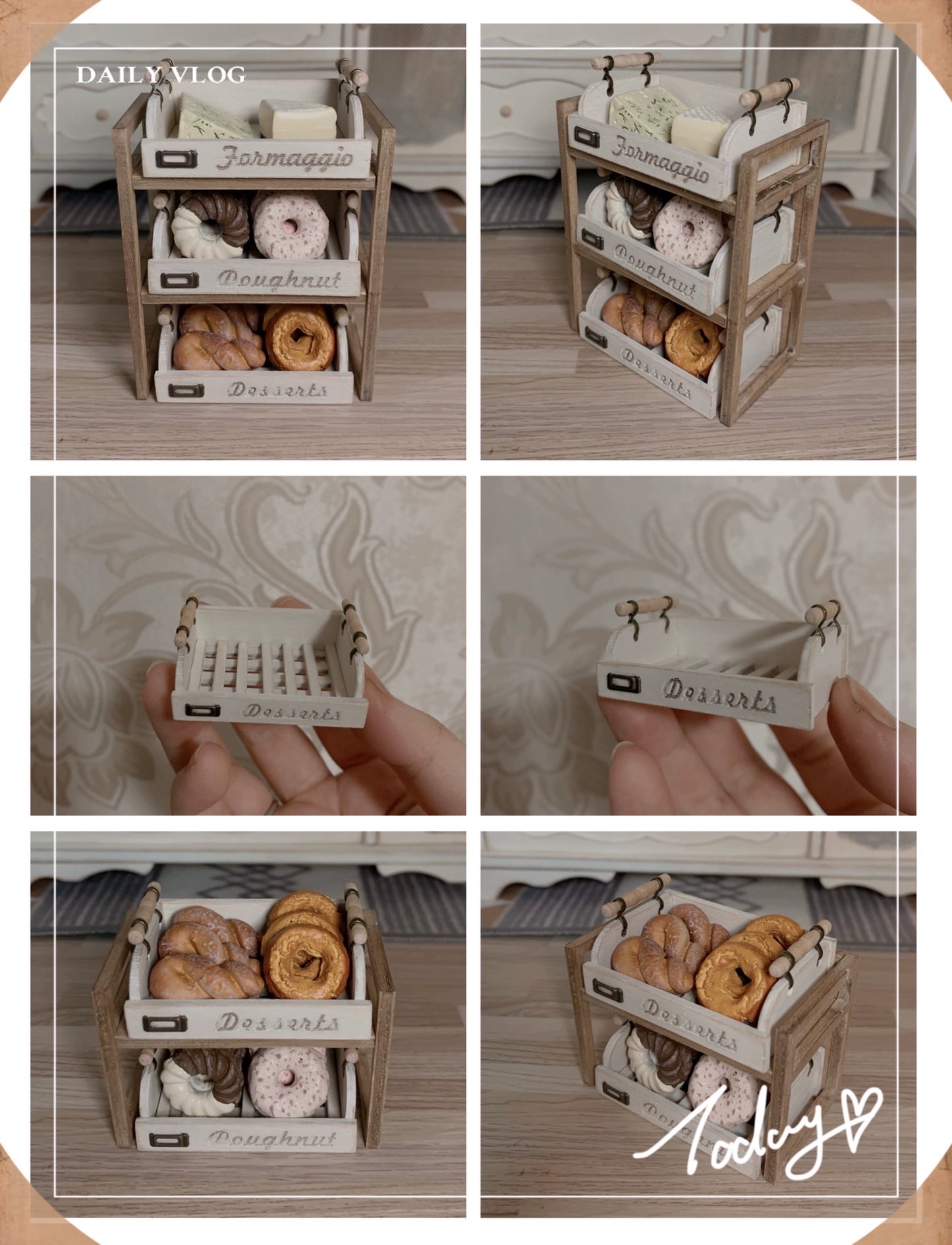 1:6 Scale Miniature Bread Basket Dessert Tray Vintage Dollhouse Furniture Handmade Miniature Accessories