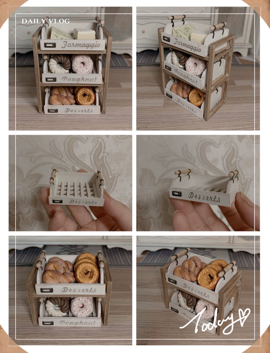 1:6 Scale Miniature Bread Basket Dessert Tray Vintage Dollhouse Furniture Handmade Miniature Accessories