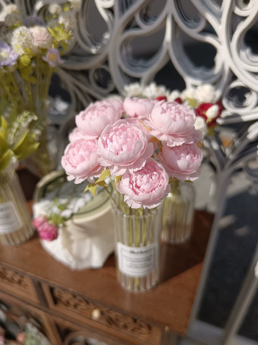 Decoración de exhibición BJD en miniatura de flor de peonía rosa de arcilla a escala 1:12