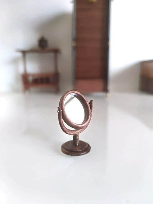 Espejo de tocador de madera de nogal a escala 1:12, muebles para casa de muñecas en miniatura