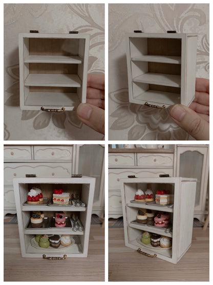 1:12 Scale Miniature Wooden Bread Cabinet Bakery Display Dollhouse Furniture Vintage Retro Miniature