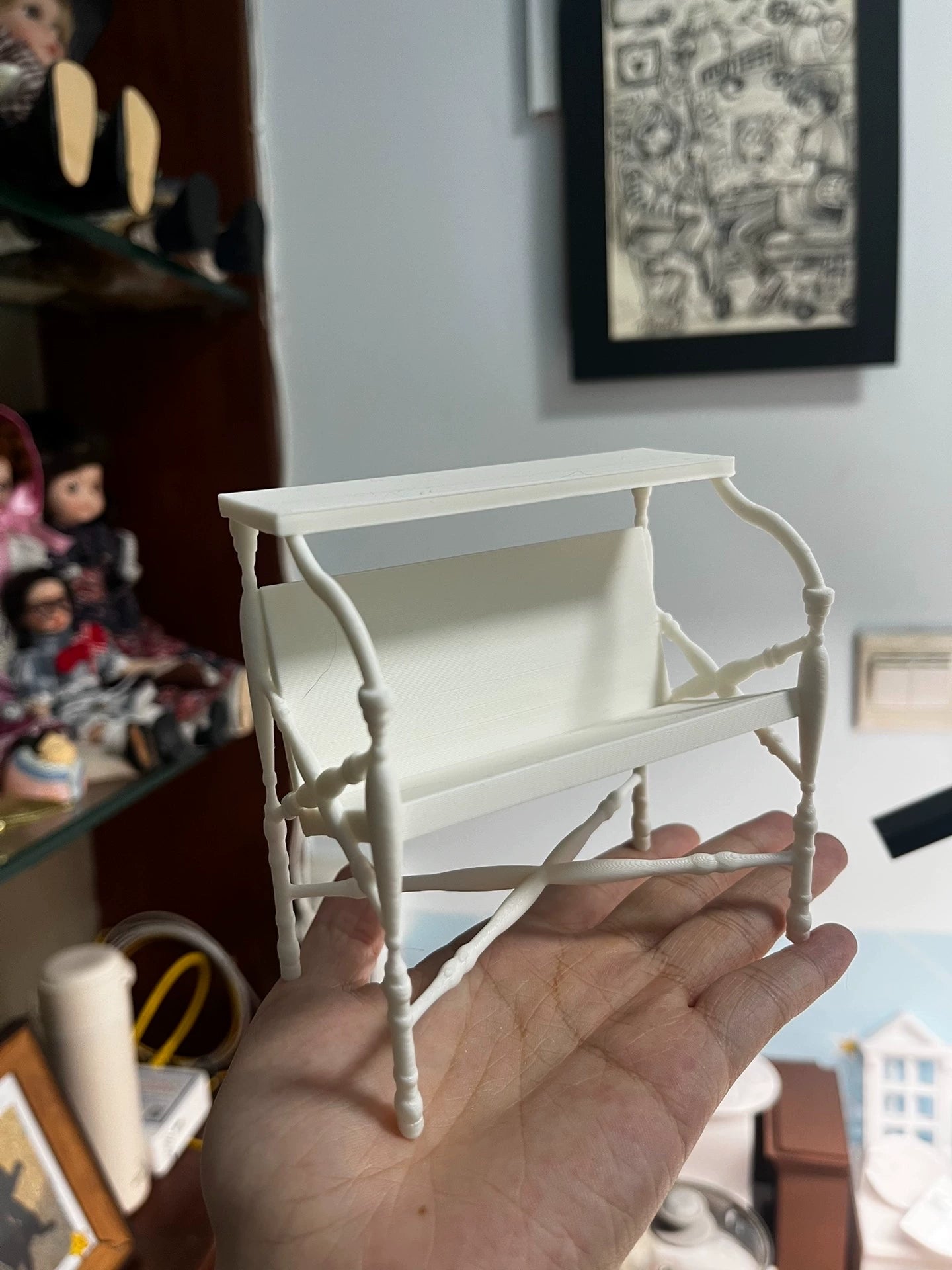 Bibliothèque miniature vintage à l'échelle 1:6, meuble de maison de poupée, modèle blanc imprimé en 3D