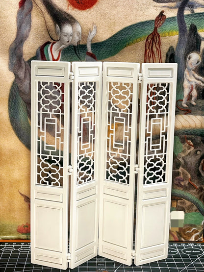 Paravent chinois miniature pour maison de poupée, modèle blanc imprimé en 3D, échelle 1:6