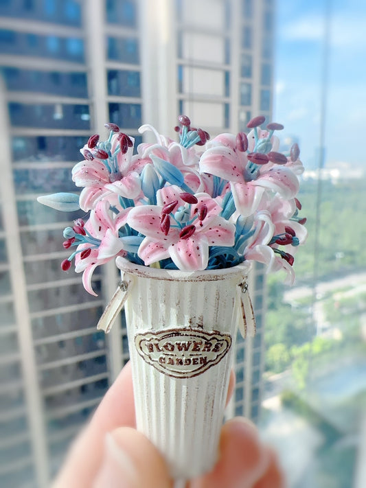 1:6 Scale Miniature Lily Flower Bouquet Morandi Scented Lilies For Blythe Dollhouse