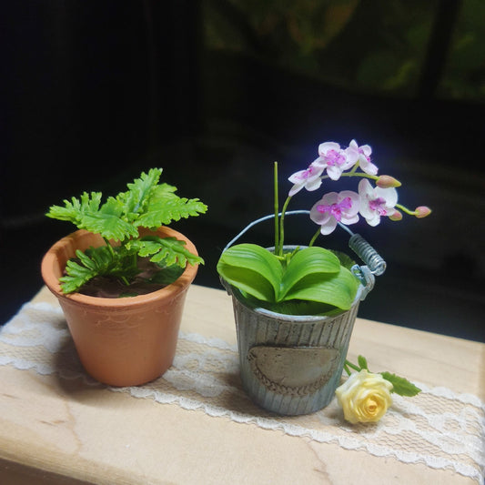 1:12 Scale Miniature Clay Orchid Butterfly Orchid Handmade Dollhouse Decoration