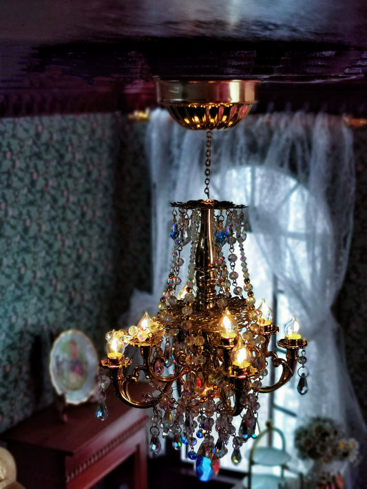 1:4 Scale BJD Crystal Chandelier Miniature Dollhouse Lighting Accessory