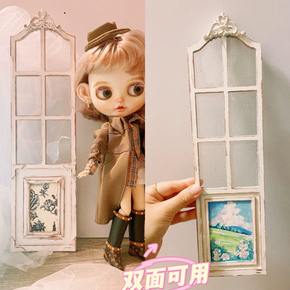 1:6 Scale Miniature Dollhouse Background Hand Painted Vintage Folding Screen For Blythe Doll Photography