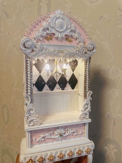 Maison de poupée miniature Blythe, échelle 1:6, chat blanc, dame, meuble de présentation de théâtre rétro
