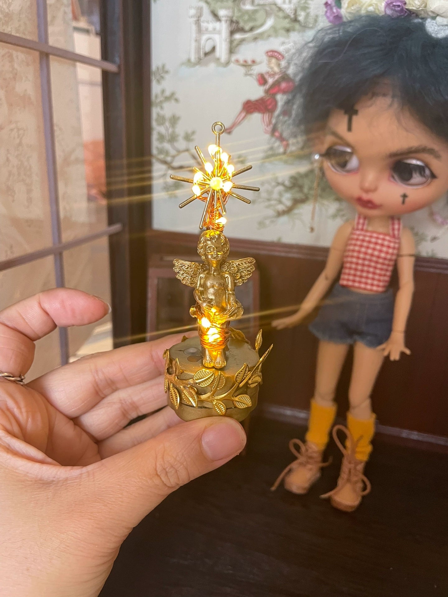 1:6 Scale Miniature European Angel Table Lamp For Blythe Dollhouse Accessories
