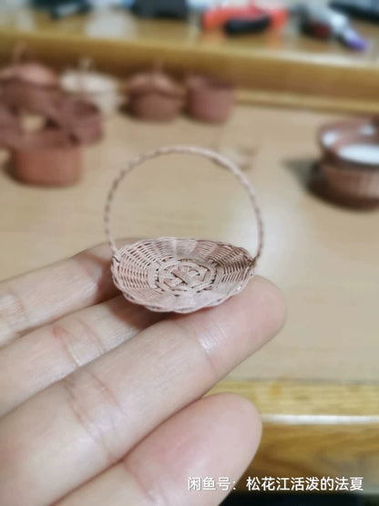 1:6 Scale Miniature Woven Paper Basket Small Flower Basket For Dollhouse