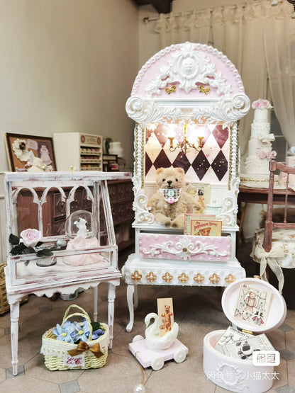 Maison de poupée miniature Blythe, échelle 1:6, chat blanc, dame, meuble de présentation de théâtre rétro