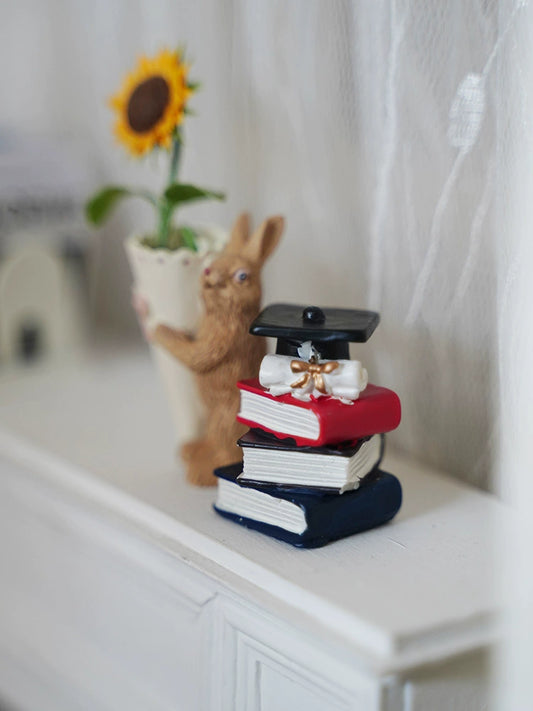 Décoration de maison de poupée miniature à l'échelle 1:6 : pot de tournesol, figurine de lapin, livres décoratifs pour figurines BJD