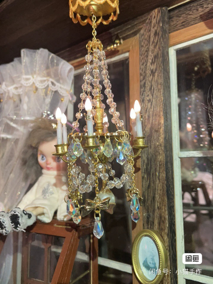 Lustre miniature pour maison de poupée Blythe, échelle 1:12, avec télécommande sans fil