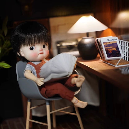 Lámpara de mesa para casa de muñecas en miniatura a escala 1:12 con control táctil y función recargable - Accesorio BJD estilo Wabi Sabi