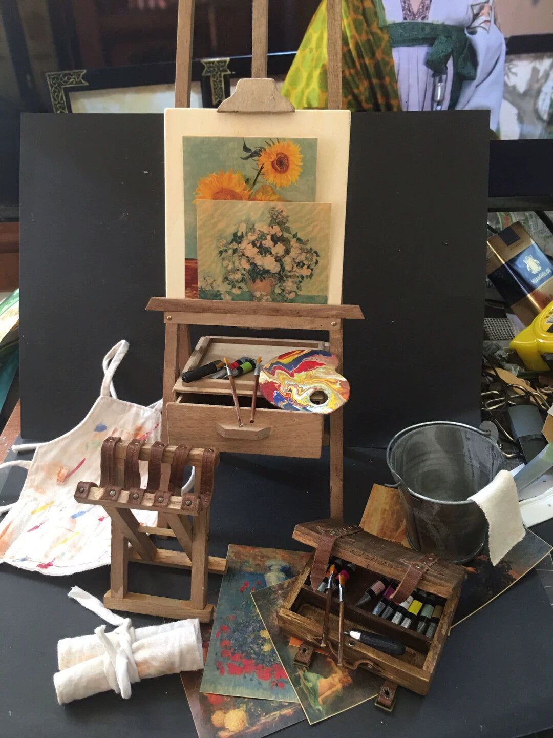 1:6 Scale Blythe BJD Painting Easel Set Miniature Dollhouse Art Studio Accessories