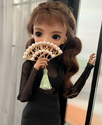 Échelle 1:12 BJD Blythe Collection d'éventails chinois miniatures Accessoires pour maison de poupée Coton Style campagnard