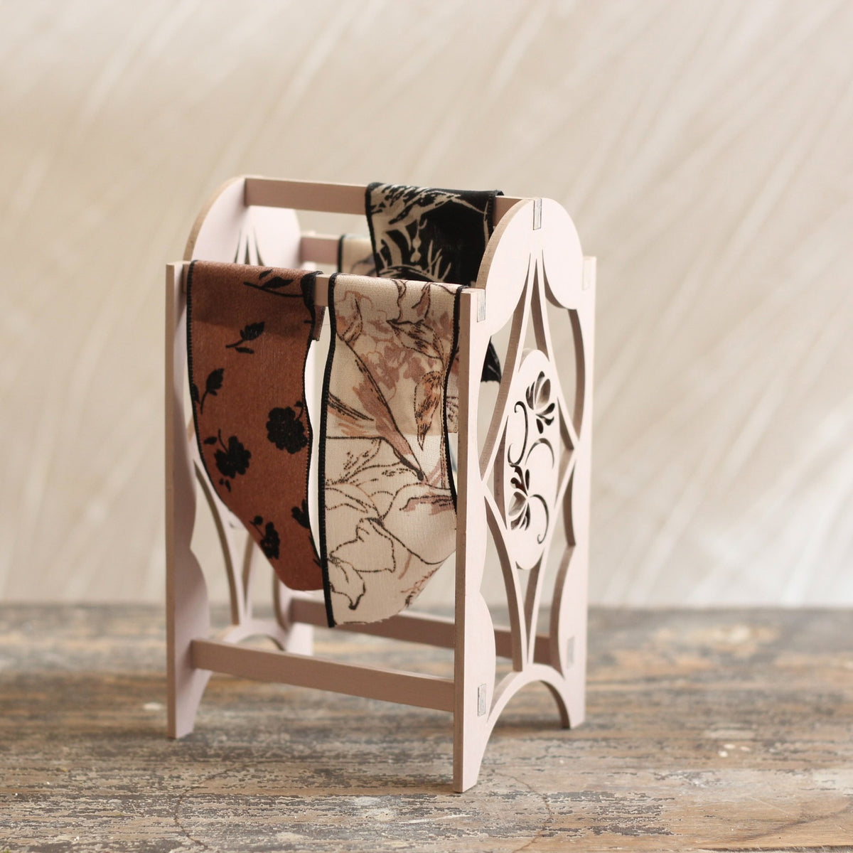 Sewing-themed Carved Fabric Rack Miniature Material Kit (1:6 or 1:12 Scale) for Dollhouse