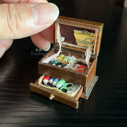 1:12 Scale Miniature Dollhouse Wooden Sewing Box Miniature Furniture For BJD Ob11 GSC Dolls
