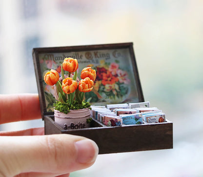 Decoración de casa de muñecas con flores de arcilla en miniatura a escala 1:12, muebles en miniatura de tulipán
