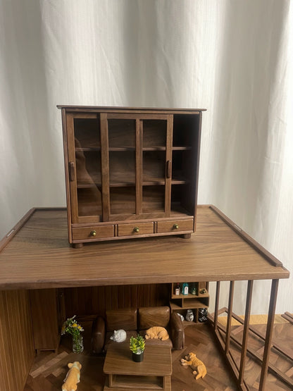 Vitrine à portes coulissantes à l'échelle 1:12, meubles miniatures pour maison de poupée
