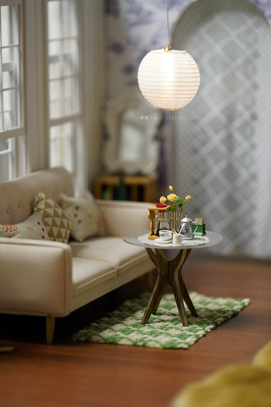Décoration de maison de poupée miniature à l'échelle 1:6 - Poupée en coton rétro de style japonais et figurine militaire Wabi Sabi avec lampe boule suspendue