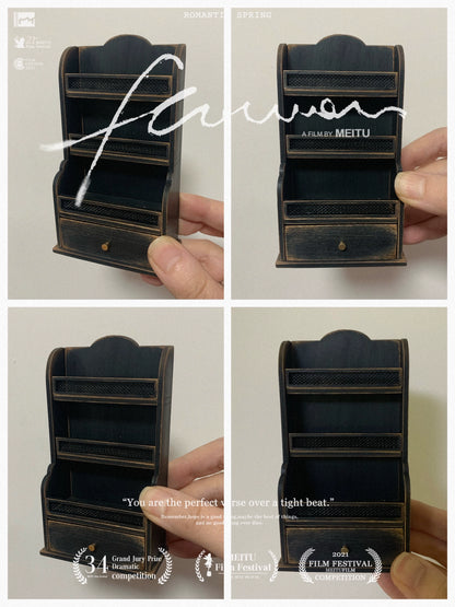 1:6 Scale Black Storage Cabinet Miniature Dollhouse Furniture Wall Mounted Cupboard Shelf