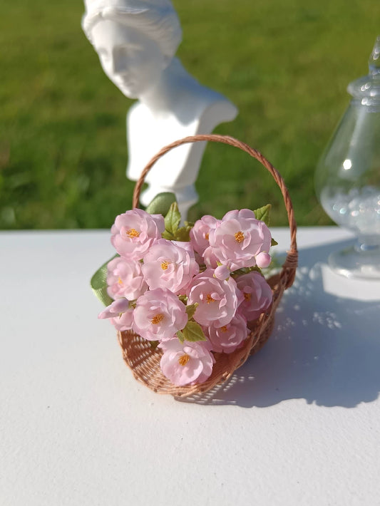 Miniatura de flor de arcilla rosa, almendra y fresa a escala 1:12 para BJD, decoración, accesorio para Blythe