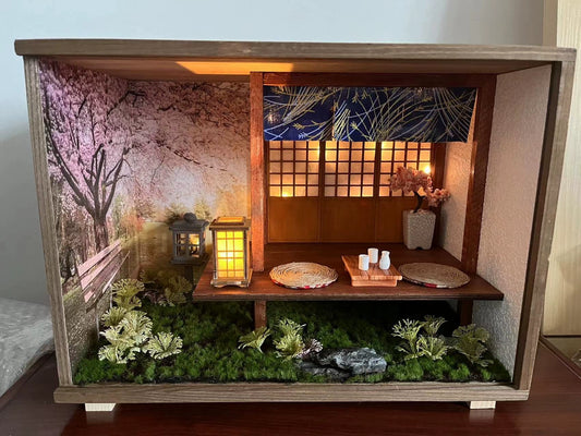 Caja de madera a escala 1:12, versión mejorada de techo de estilo japonés, muebles de casa de muñecas en miniatura