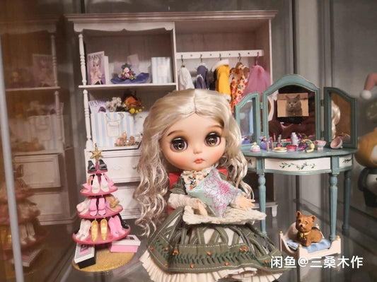Armario de madera a escala 1:6, muebles de casa de muñecas en miniatura para muñecas BJD Blythe