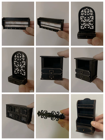 1:6 Scale Vintage Wooden Cabinet Wall Shelf Miniature Dollhouse Furniture For Blythe Doll