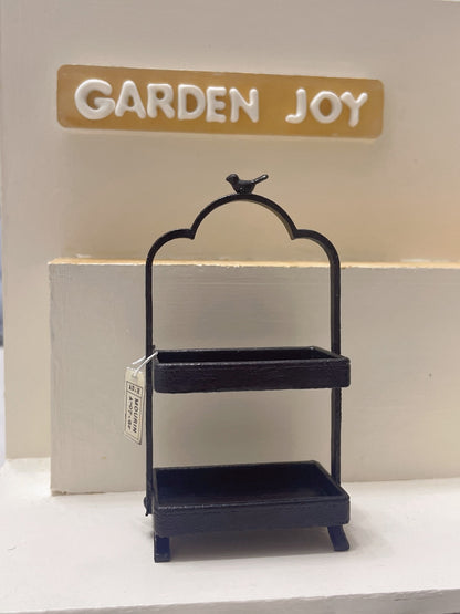 Soporte de postre de metal de doble capa con pájaro en miniatura a escala 1:12, modelo blanco, muebles para casa de muñecas en miniatura
