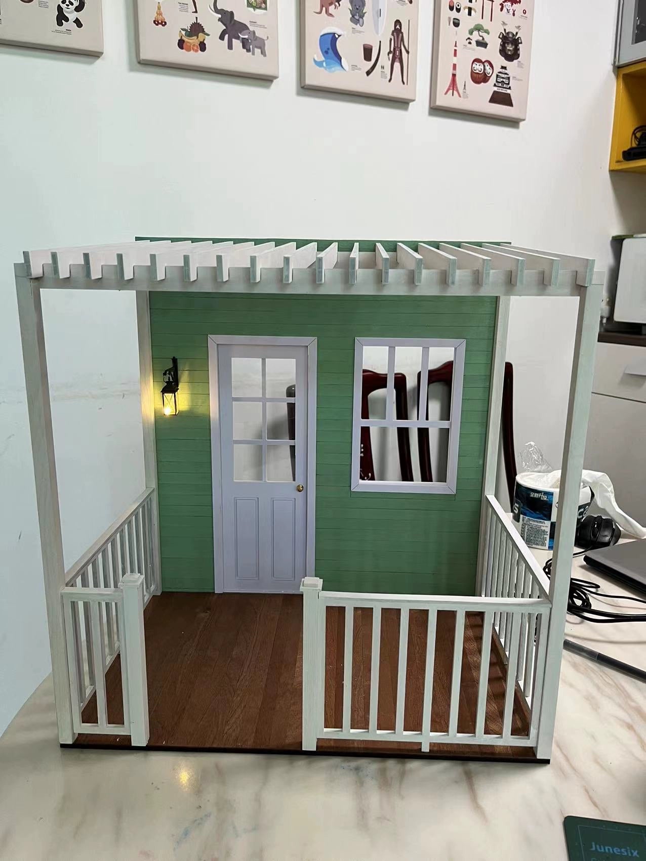 1:6 Scale Miniature Dollhouse Entrance Hall Display Scene With Wooden Cabinet For Photography