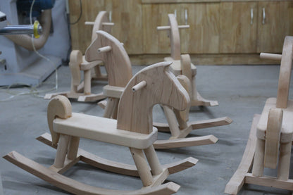 1:6 Scale Wooden Rocking Horse With Bear Design Miniature Dollhouse Furniture For Adult Display