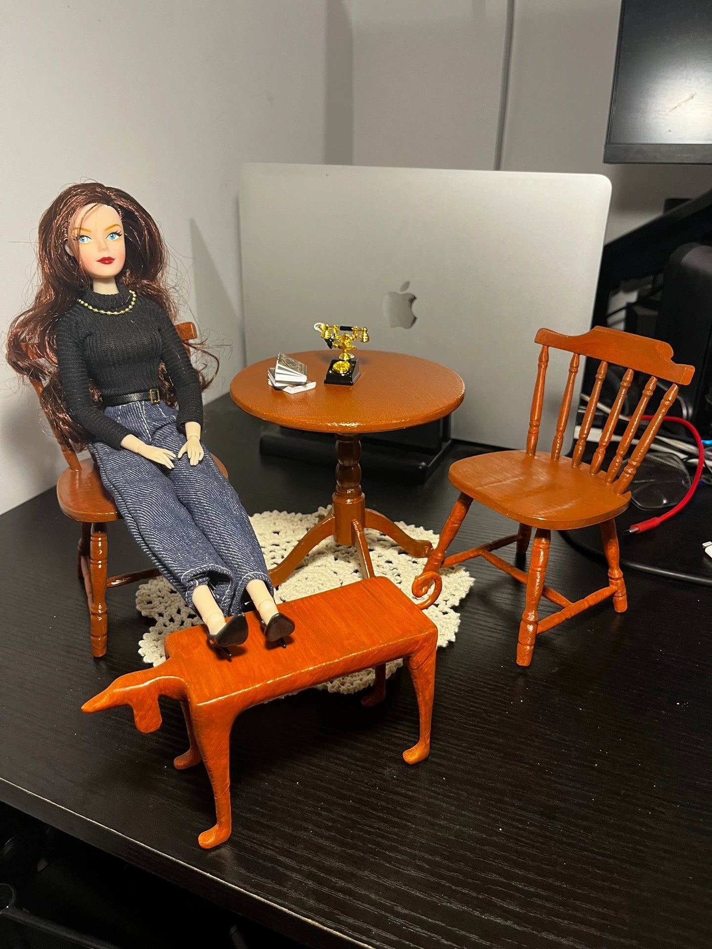 Tabouret miniature pour chien à l'échelle 1:6, transformable en table, modèle blanc, meubles pour maison de poupée