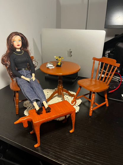 Tabouret miniature pour chien à l'échelle 1:6, transformable en table, modèle blanc, meubles pour maison de poupée