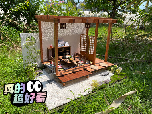 Casa de muñecas en miniatura con jardín japonés a escala 1:12 y puente de madera para muñecas OB11